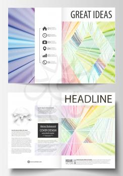 Business templates for bi fold brochure, magazine, flyer. Cover template, easy editable vector, flat layout in A4 size. Colorful background with abstract waves, lines. Bright color curves. Motion desi
