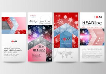 Flyers set, modern banners. Business templates. Cover design template, easy editable, abstract flat layouts. Christmas decoration, vector background with shiny snowflakes