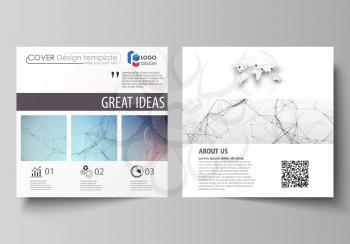 Business templates for square design brochure, magazine, flyer, booklet or annual report. Leaflet cover, abstract flat layout, easy editable vector. Compounds lines and dots. Big data visualization in