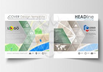 Business templates for square design brochure, magazine, flyer, booklet or annual report. Leaflet cover, abstract flat layout, easy editable blank. City map with streets. Flat design template for tour