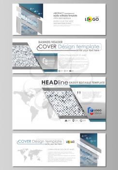 Social media and email headers set, modern banners. Business templates. Easy editable abstract design template, flat layout in popular sizes, vector illustration. Blue color pattern with rhombuses, ab