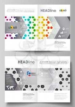 Business templates for bi fold brochure, magazine, flyer, booklet or annual report. Cover design template, easy editable vector, abstract flat layout in A4 size. Chemistry pattern, hexagonal design mo