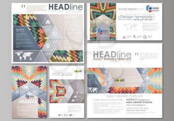 Social media posts set. Business templates. Easy editable abstract flat design template, vector layouts in popular formats. Tribal pattern, geometrical ornament in ethno syle, ethnic hipster backdrop,