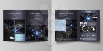 Business templates for bi fold brochure, magazine, flyer, booklet or annual report. Cover design template, easy editable vector, abstract flat layout in A4 size. Sacred geometry, glowing geometrical o
