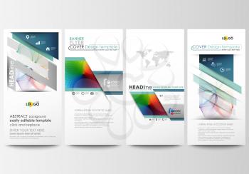 Flyers set, modern banners. Business templates. Cover template, easy editable flat style layouts, vector illustration. Colorful design background with abstract shapes and waves, overlap effect.
