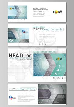 Social media and email headers set, modern banners. Business templates. Easy editable abstract design template, vector layouts in popular sizes. Geometric background, connected line and dots. Molecula