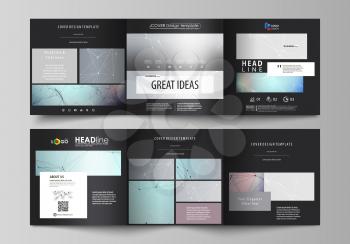 Set of business templates for tri fold square design brochures. Leaflet cover, abstract flat layout, easy editable vector. Compounds lines and dots. Big data visualization in minimal style. Graphic co