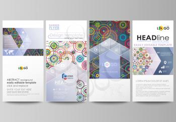 Flyers set, modern banners. Business templates. Cover design template, easy editable abstract vector layouts. Bright color background in minimalist style made from colorful circles