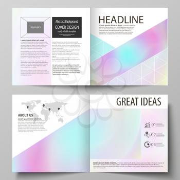 Business templates for square design bi fold brochure, magazine, flyer, booklet or annual report. Leaflet cover, abstract flat layout, easy editable vector. Hologram, background in pastel colors with 