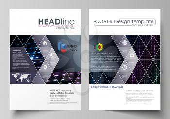 Business templates for brochure, magazine, flyer, booklet or annual report. Cover design template, easy editable vector, abstract flat layout in A4 size. Abstract colorful neon dots, dotted technology