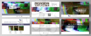Business templates in HD format for presentation slides. Easy editable abstract vector layouts in flat design. Glitched background made of colorful pixel mosaic. Digital decay, signal error, televisio