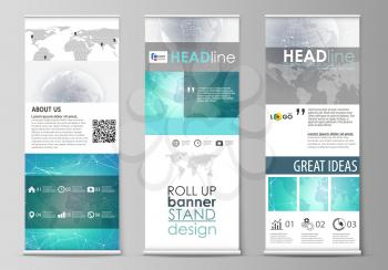 The minimalistic vector illustration of the editable layout of roll up banner stands, vertical flyers, flags design business templates. Chemistry pattern. Molecule structure. Medical, science backgrou