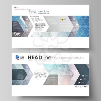 The minimalistic abstract vector illustration of the editable layout of high definition presentation slides design business templates. Polygonal geometric linear texture. Global network, dig data conc