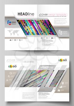 Business templates for bi fold brochure, magazine, flyer, booklet or annual report. Cover design template, easy editable vector, abstract flat layout in A4 size. Colorful background made of stripes. A