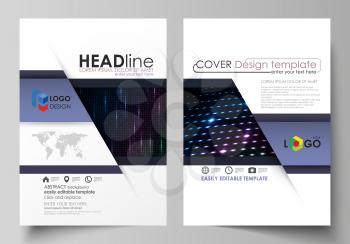 Business templates for brochure, magazine, flyer, booklet or annual report. Cover design template, easy editable vector, abstract flat layout in A4 size. Abstract colorful neon dots, dotted technology