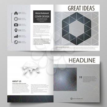 Business templates for square design bi fold brochure, magazine, flyer, booklet or annual report. Leaflet cover, abstract flat layout, easy editable vector. Colorful dark background with abstract line