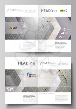 Business templates for bi fold brochure, magazine, flyer, booklet or annual report. Cover design template, easy editable vector, abstract flat layout in A4 size. Chemistry pattern, molecule structure 