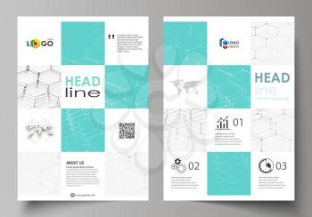 Business templates for brochure, magazine, flyer, booklet or annual report. Cover design template, easy editable vector, abstract flat layout in A4 size. Chemistry pattern, hexagonal molecule structur