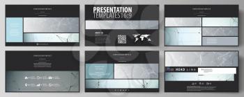 Business templates in HD format for presentation slides. Easy editable abstract vector layouts in flat design. Chemistry pattern, connecting lines and dots, molecule structure, scientific medical DNA 