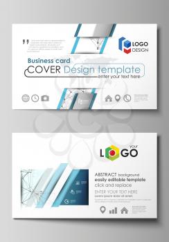 Business card templates. Easy editable layout, abstract vector design template. Chemistry pattern, connecting lines and dots, molecule structure on white, geometric graphic background