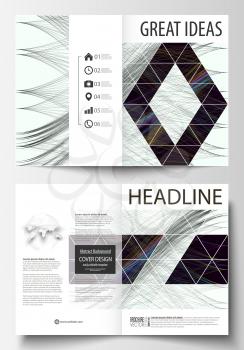 Business templates for bi fold brochure, magazine, flyer. Cover template, easy editable vector, flat layout in A4 size. Abstract waves, lines and curves. Dark color background. Motion design