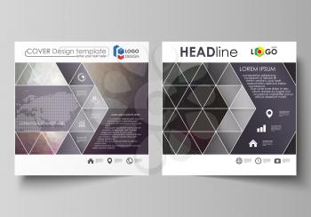 Business templates for square design brochure, magazine, flyer, booklet or annual report. Leaflet cover, abstract flat layout, easy editable vector. Dark color triangles and colorful circles. Abstract
