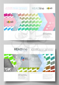 Business templates for bi fold brochure, magazine, flyer, booklet or annual report. Cover design template, easy editable vector, abstract flat layout in A4 size. Colorful rectangles, moving dynamic sh