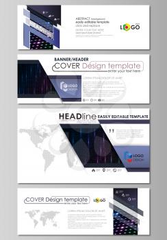 Social media and email headers set, modern banners. Business templates. Easy editable abstract design template, vector layouts in popular sizes. Abstract colorful neon dots, dotted technology backgrou