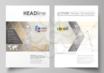 Business templates for brochure, magazine, flyer, booklet or annual report. Cover design template, easy editable vector, abstract flat layout in A4 size. Technology, science, medical concept. Golden d