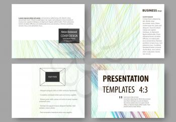 Set of business templates for presentation slides. Easy editable layouts, vector illustration. Colorful background with abstract waves, lines. Bright color curves. Motion design
