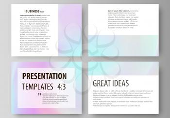 Set of business templates for presentation slides. Easy editable abstract vector layouts in flat design. Hologram, background in pastel colors with holographic effect. Blurred colorful pattern, futuri
