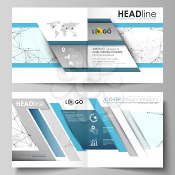 Business templates for square design bi fold brochure, magazine, flyer, booklet or annual report. Leaflet cover, abstract flat layout, easy editable vector. Chemistry pattern, connecting lines and dot