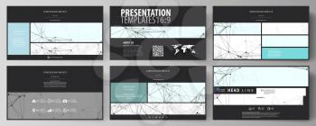 Business templates in HD format for presentation slides. Easy editable abstract vector layouts in flat design. Chemistry pattern, connecting lines and dots, molecule structure on white, geometric grap