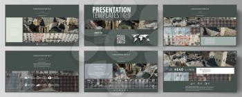 Business templates in HD format for presentation slides. Easy editable abstract vector layouts in flat design. Colorful background made of dotted texture for travel business, urban cityscape