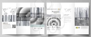 Tri-fold brochure business templates on both sides. Easy editable abstract vector layout in flat design. Simple monochrome geometric pattern. Minimalistic background. Gray color shapes