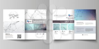 Business templates for bi fold brochure, magazine, flyer, booklet or annual report. Cover design template, easy editable vector, abstract flat layout in A4 size. Compounds lines and dots. Big data vis