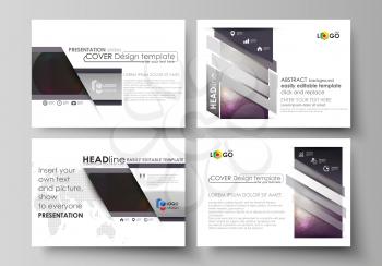 Set of business templates for presentation slides. Easy editable abstract vector layouts in flat design. Dark color triangles and colorful circles. Abstract polygonal style modern background.