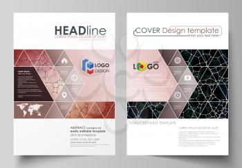 Business templates for brochure, magazine, flyer, booklet or annual report. Cover design template, easy editable vector, abstract flat layout in A4 size. Chemistry pattern, molecular texture, polygona
