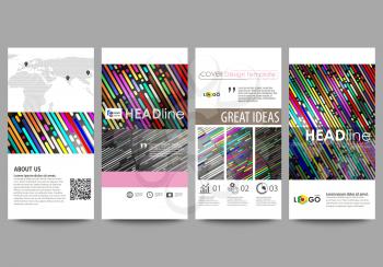 Flyers set, modern banners. Business templates. Cover design template, easy editable abstract vector layouts. Colorful background made of stripes. Abstract tubes and dots. Glowing multicolored texture