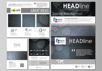 Social media posts set. Business templates. Easy editable abstract flat design template, vector layouts in popular formats. Colorful dark background with abstract lines. Bright color chaotic, random, 
