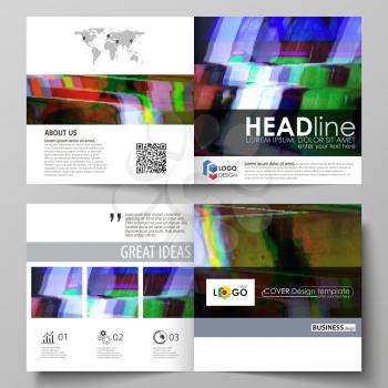 Business templates for square design bi fold brochure, magazine, flyer, booklet or annual report. Leaflet cover, abstract flat layout, easy editable vector. Glitched background made of colorful pixel 