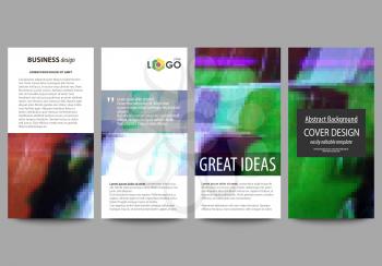 Flyers set, modern banners. Business templates. Cover design template, easy editable abstract vector layouts. Glitched background made of colorful pixel mosaic. Digital decay, signal error, television