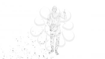 Conceptual abstract man pointing finger up. Connected lines, dots, triangles, particles on white background. Artificial intelligence concept. High technology vector digital background. 3D render vector illustration