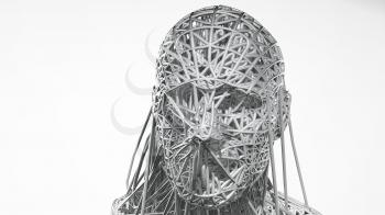3d rendering of cyborg face on white background represent artificial intelligence. Future science, modern technology concept. 3d illustration.