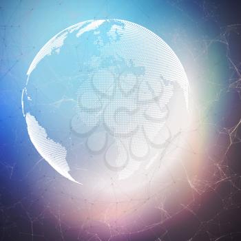 World globe on dark background with connecting lines and dots, polygonal linear texture. Global network connections, abstract futuristic geometric design, dig data technology digital concept