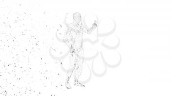 Conceptual abstract man pointing finger up. Connected lines, dots, triangles, particles on white background. Artificial intelligence concept. High technology vector digital background. 3D render vector illustration