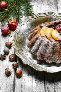 Christmas cake with tangerine for winter Christmas paty