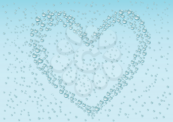 Drops love heart on the blue condensation background