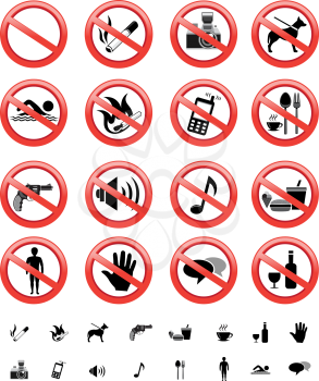 The collection of forbidden signs, with several printable versions, isolated on the white background