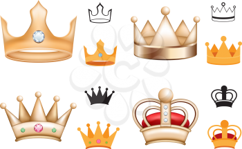 Different beautiful crown isolated on the white background